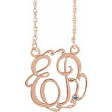 Collier en argent sterling plaqué or rose 14 carats, 20 mm, monogramme manuscrit en imitation aigue-marine, 2 initiales, 45,7 cm (18 pouces).