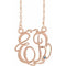 Collier en argent sterling plaqué or rose 14 carats, 20 mm, monogramme manuscrit en imitation aigue-marine, 2 initiales, 45,7 cm (18 pouces).
