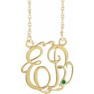 Collier en argent sterling plaqué or jaune 14 carats, 20 mm, monogramme imitation émeraude, initiales, 45,7 cm (18 pouces).