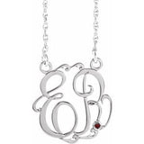 Collier en argent sterling rhodié, 20 mm, monogramme manuscrit avec grenat imitation Mozambique et initiales (45,7 cm), 45,7 cm