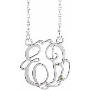 Collier monogramme écriture cursive en péridot imitation blanc 10K de 20 mm avec deux initiales (45,7 cm)