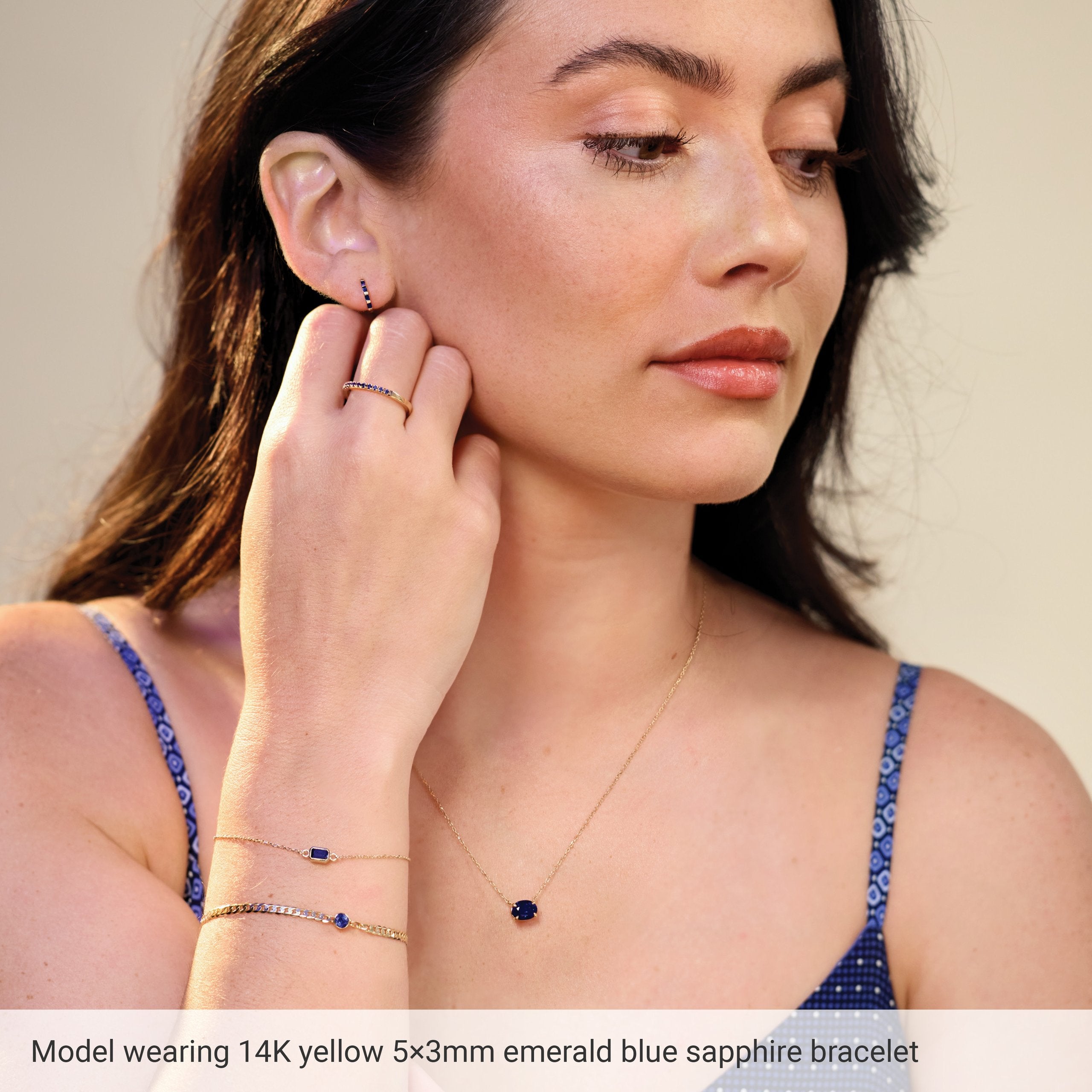 14K Yellow Gold Natural Blue Zircon Bezel-Set Solitaire 6 1/2-7 1/2" Bracelet