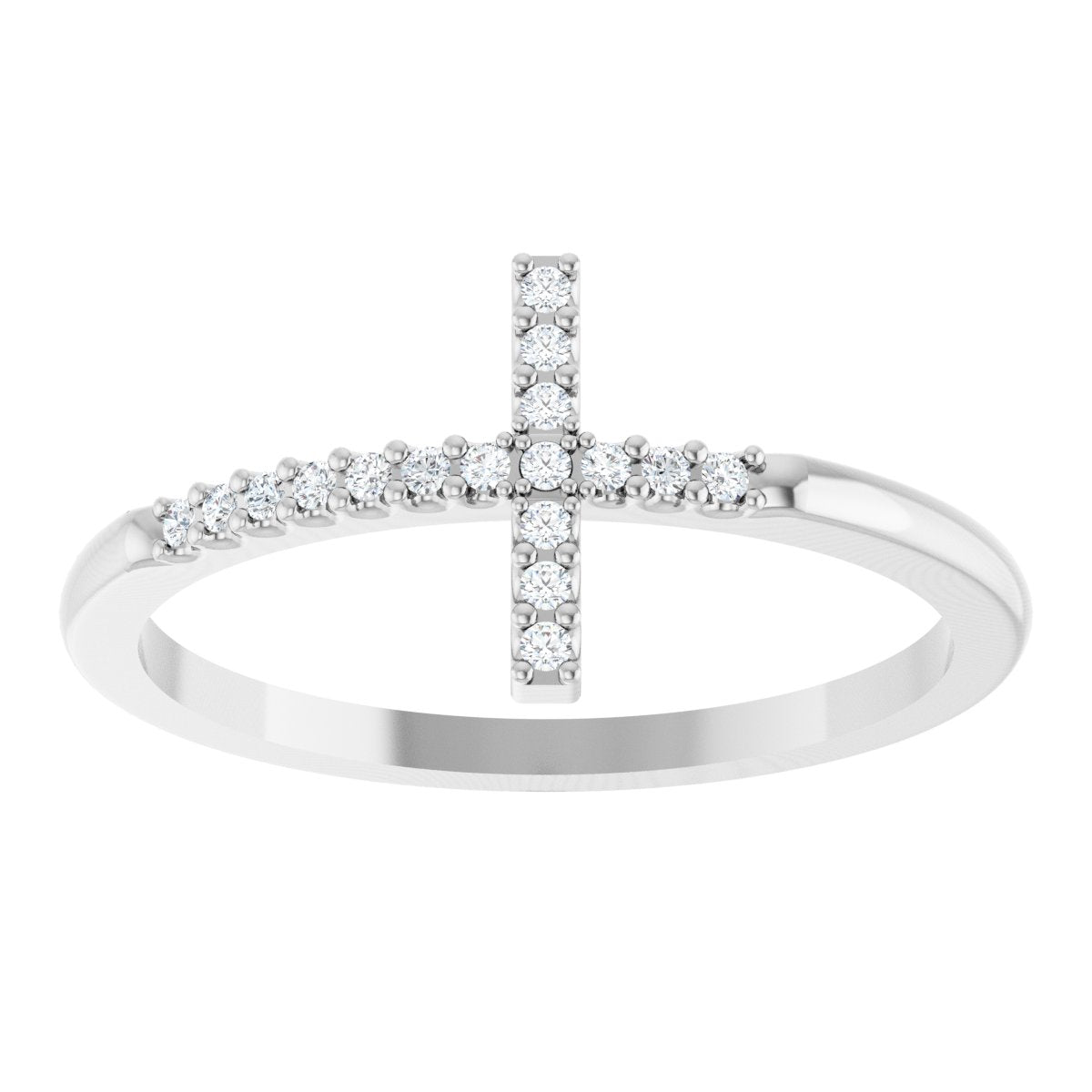 14K White Gold .07 CTW Natural Diamond Sideways Cross Ring