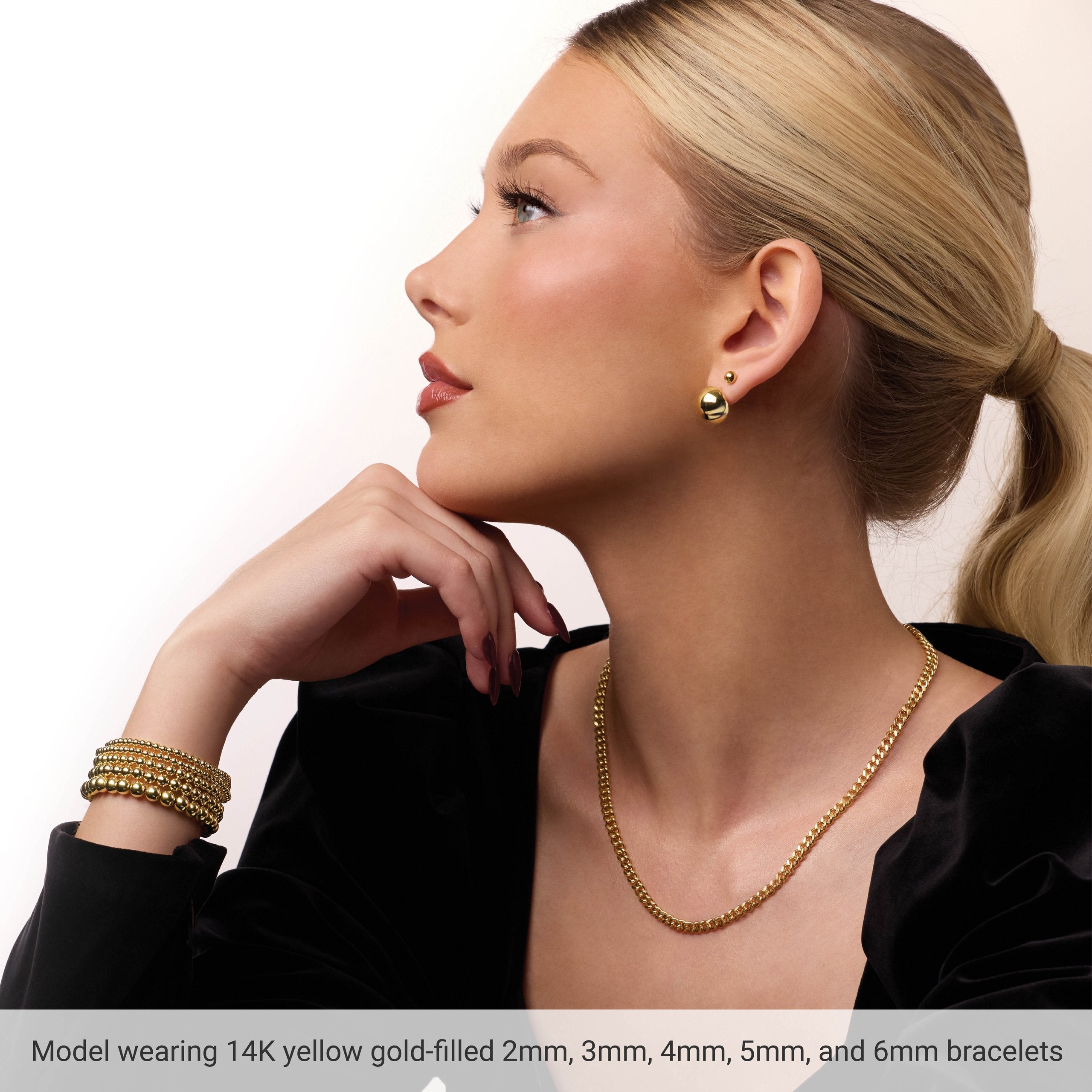 14K Yellow Gold-Filled 5 mm Elastic Bead 6 1/2" Bracelet