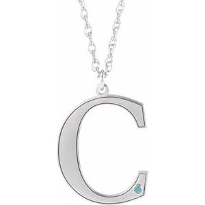 Collier 18 pouces en or blanc 10 carats avec initiale C en zircon bleu imitation gravable