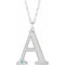 Collier 18 pouces en or blanc 10 carats avec initiale A en zircon bleu imitation gravable (18 pouces).