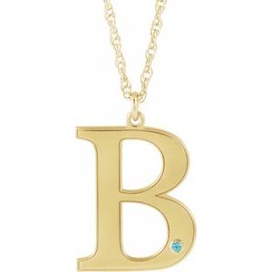 Collier 18 pouces en or jaune 10 carats avec initiale B en zircon bleu imitation gravable