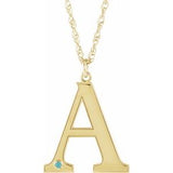 Collier en or jaune 10 carats avec initiale A en zircon bleu imitation gravable, 45,7 cm (18 pouces).