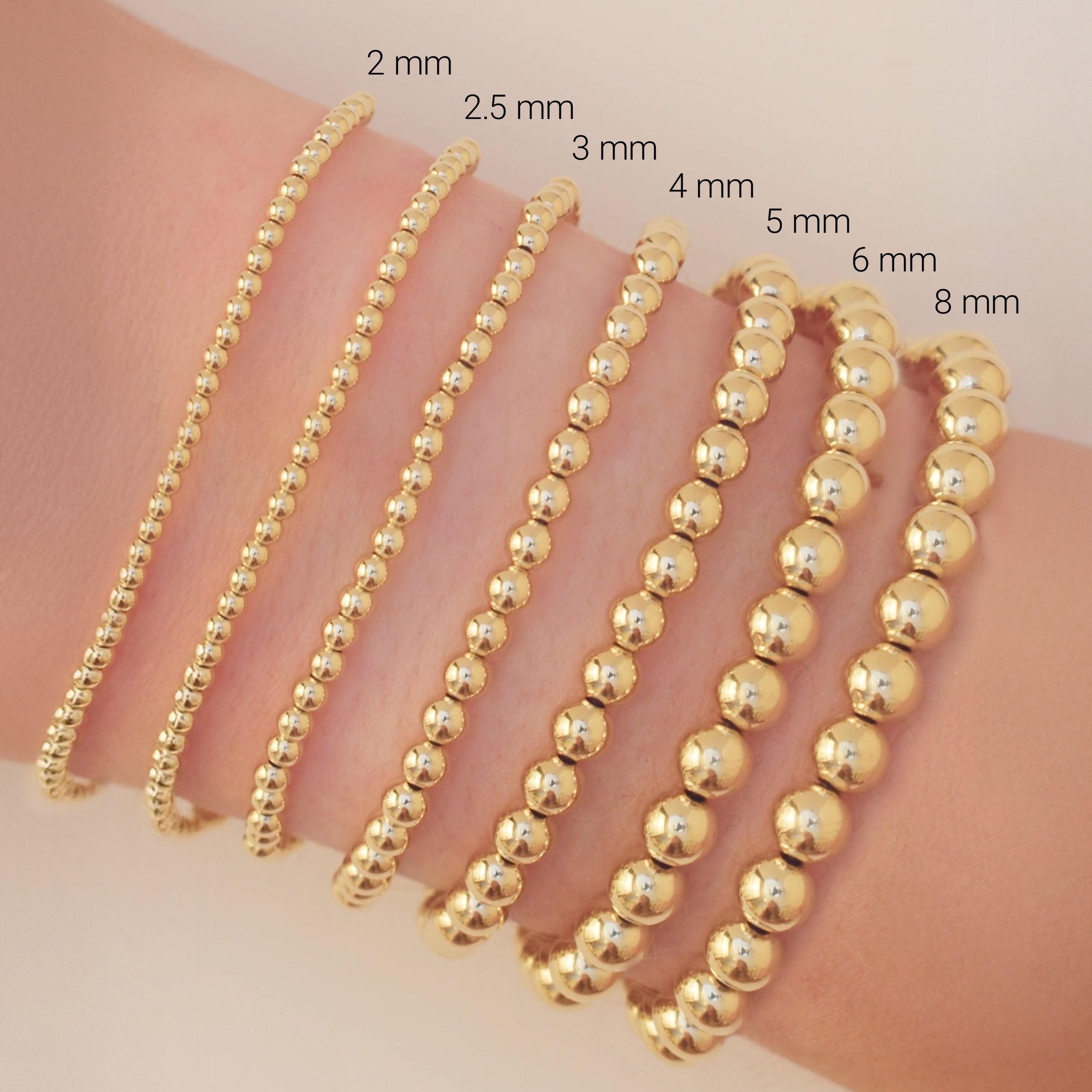 14K Yellow Gold-Filled 5 mm Elastic Bead 6 1/2" Bracelet