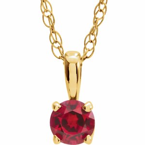 Collier solitaire jeune en or jaune 14 carats avec rubis naturel de 3 mm et pendentif rubis de 35,5 cm (14 pouces).
