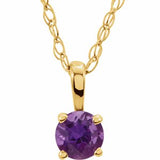 Collier solitaire jeune en or jaune 14 carats avec améthyste d'imitation de 3 mm et or de 35,5 cm (14 pouces).