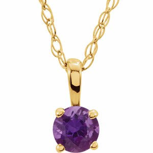Collier solitaire jeune en or jaune 14 carats avec améthyste d'imitation de 3 mm et or de 35,5 cm (14 pouces).