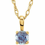 Collier solitaire pour jeune fille en or jaune 14 carats avec alexandrite de 3 mm et pendentif de 35,5 cm (14 pouces).