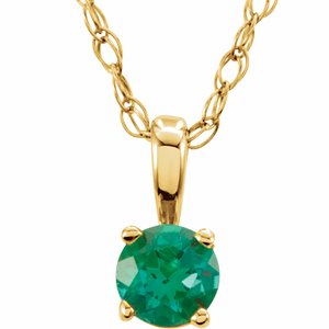 Collier solitaire jeune orné d'une émeraude d'imitation jaune 14 carats de 3 mm et d'un diamant de 35,5 cm (14 pouces).