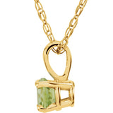 14K Yellow Gold 3 mm Imitation Peridot Youth Solitaire 14" Necklace