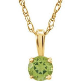 Collier solitaire jeune en or jaune 14 carats avec péridot imitation 3 mm de 35,5 cm (14 pouces)