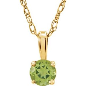 Collier solitaire jeune en or jaune 14 carats avec péridot imitation 3 mm de 35,5 cm (14 pouces)