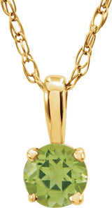 14K Yellow Gold 3 mm Imitation Peridot Youth Solitaire 14" Necklace