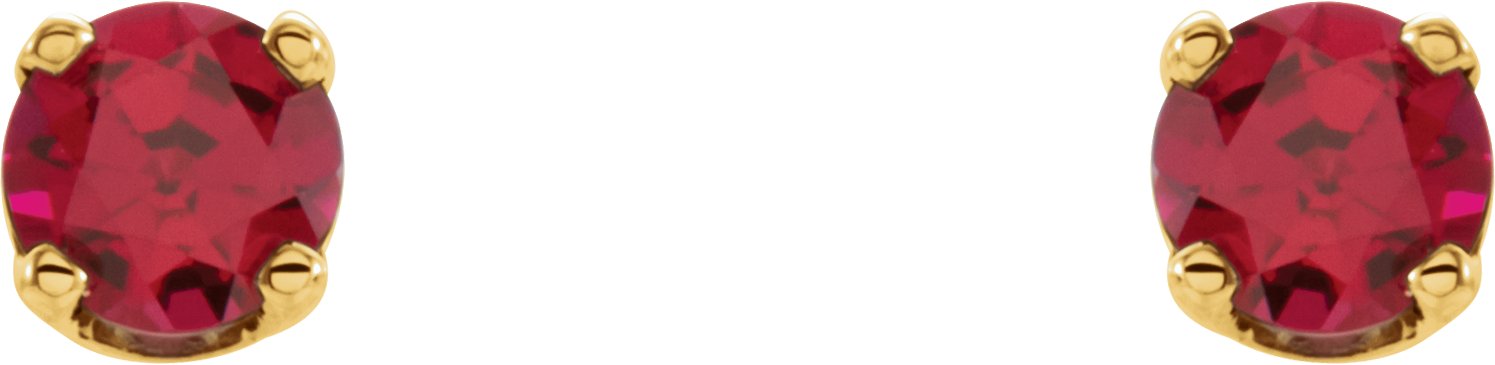 14K Yellow Gold Imitation Ruby Youth Earrings