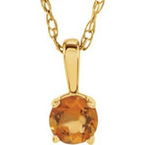 Collier solitaire jeune en or jaune 14 carats avec citrine imitation 3 mm, 35,5 cm (14 pouces).