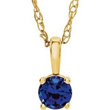 Collier solitaire jeune en or jaune 14 carats avec saphir bleu imitation 3 mm de 35,5 cm (14 pouces)