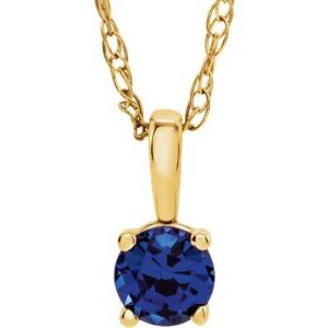 Collier solitaire pour jeune fille en or jaune 14 carats avec saphir bleu naturel de 3 mm et diamant de 35,5 cm (14 pouces).