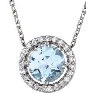 Collier de style halo en argent sterling avec zircon bleu d'imitation et diamants naturels (0,05 carat au total), 40,6 cm (16 pouces).