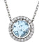 Collier de style halo en argent sterling avec zircon bleu d'imitation et diamants naturels (0,05 carat au total), 40,6 cm (16 pouces).