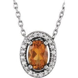 Collier de 40 cm (16 pouces) en or 14 carats avec citrine blanche naturelle et diamants naturels (0,05 carat au total).