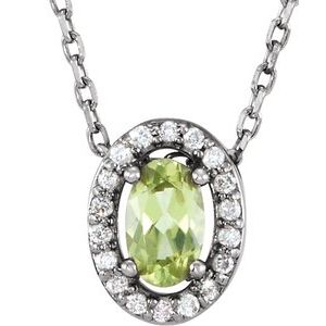 Collier de 40 cm (16 pouces) en or 14 carats avec péridot blanc naturel et diamants naturels (0,04 carat au total).