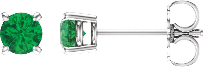 14K White Gold 4 mm Lab-Grown Emerald Earrings