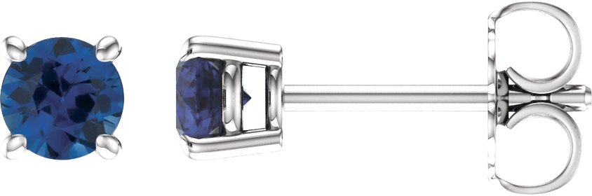 14K White Gold 4 mm Lab-Grown Blue Sapphire Earrings