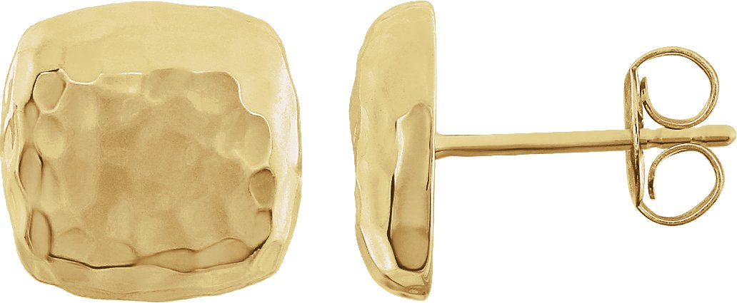 14K Yellow Gold Hammered Square Earrings