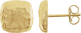 14K Yellow Gold Hammered Square Earrings