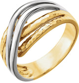 14K Yellow Gold/White Rhodium-Plated Criss-Cross Hammered Ring