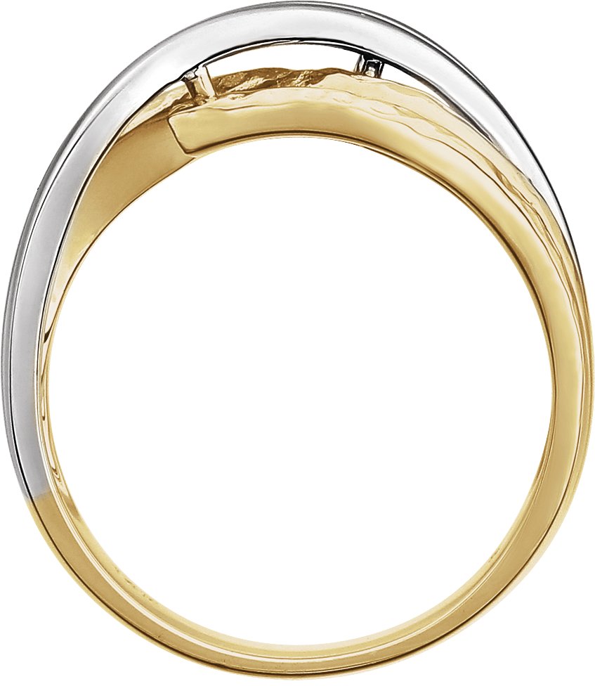14K Yellow Gold/White Rhodium-Plated Criss-Cross Hammered Ring