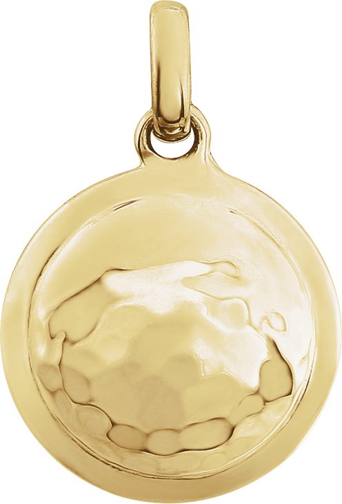 14K Yellow Gold Hammered Disk Pendant