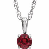 Collier solitaire jeune en or blanc 14 carats avec rubis d'imitation de 3 mm et monture rubis de 35,5 cm (14 pouces).