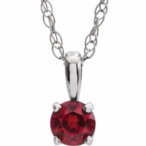Collier solitaire jeune en argent sterling avec rubis d'imitation de 3 mm, 35,5 cm (14 pouces).