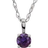Collier solitaire jeune en or blanc 14 carats avec améthyste d'imitation de 3 mm et 35,5 cm (14 pouces).