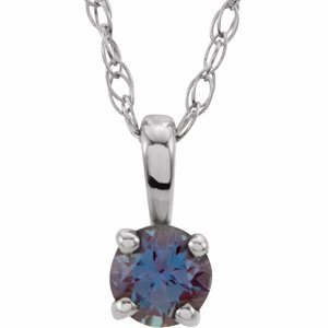 Collier solitaire pour jeune en argent sterling avec imitation alexandrite de 3 mm, 35,5 cm (14 pouces).