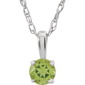 Collier solitaire jeune en argent sterling avec péridot imitation 3 mm, 35,5 cm (14 pouces).