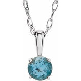 Collier solitaire jeune en or blanc 14 carats avec zircon bleu imitation de 3 mm, 35,5 cm (14 pouces).