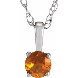 Collier solitaire jeune en argent sterling avec citrine imitation 3 mm, 35,5 cm (14 pouces).