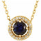 Collier de style halo en or jaune 14 carats, saphir bleu naturel et diamants naturels (0,05 carat au total), 40,6 cm (16 pouces).