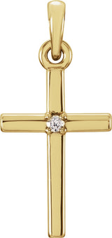 14K Yellow Gold .01 CT Natural Diamond Cross Pendant