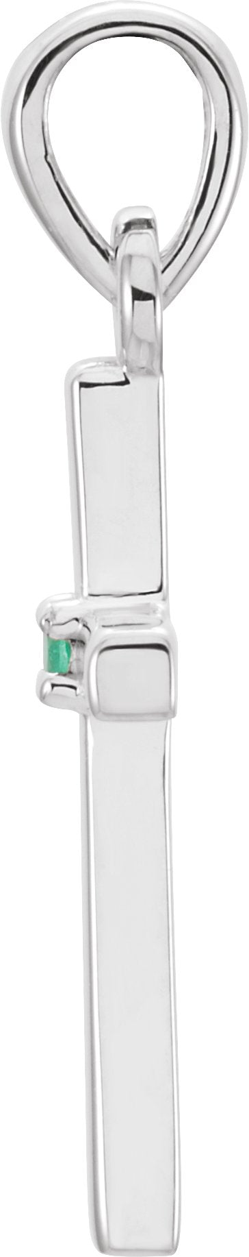 14K White Gold Natural Emerald Cross Pendant