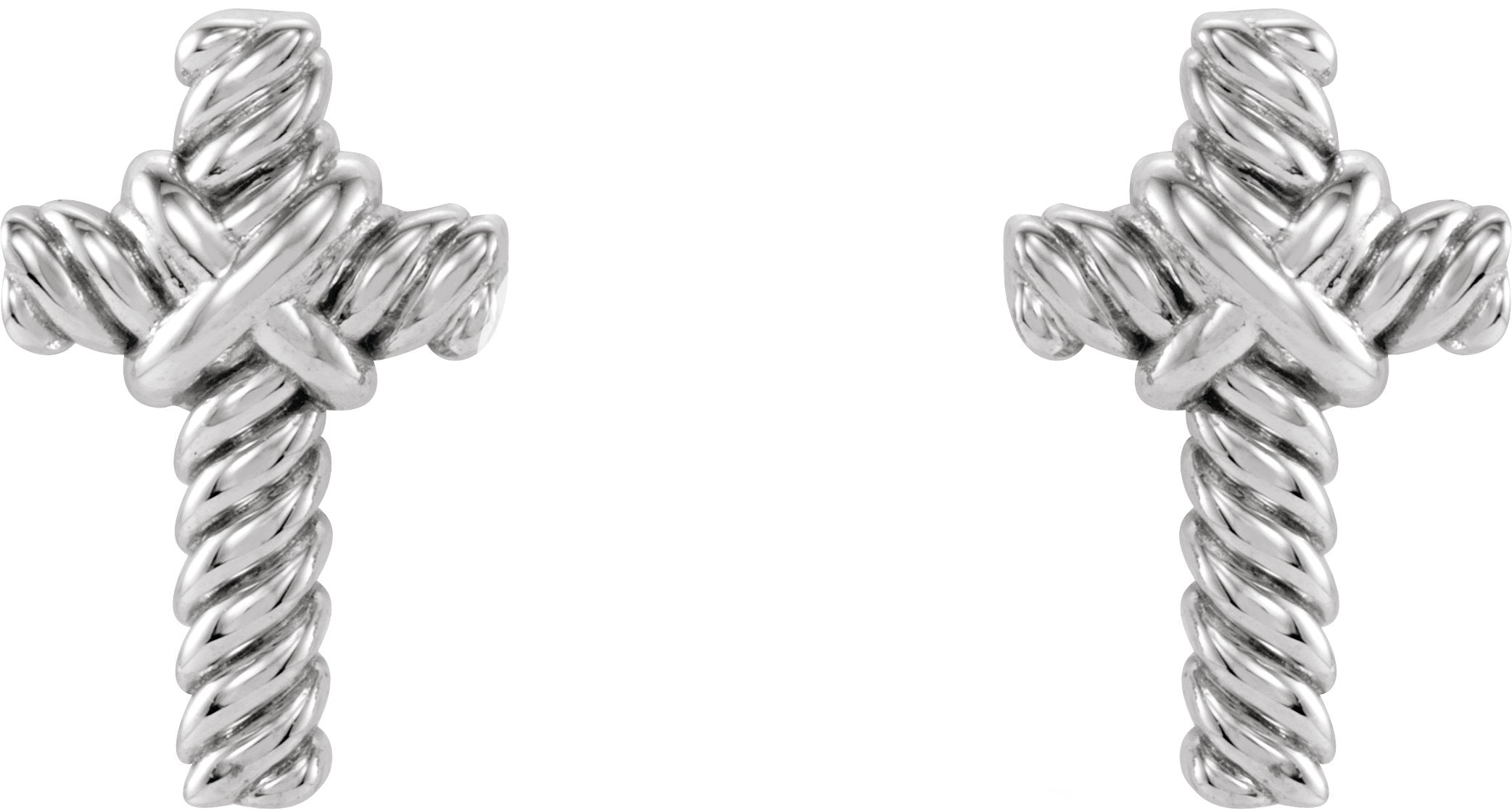 14K White Gold Rope Cross Earrings
