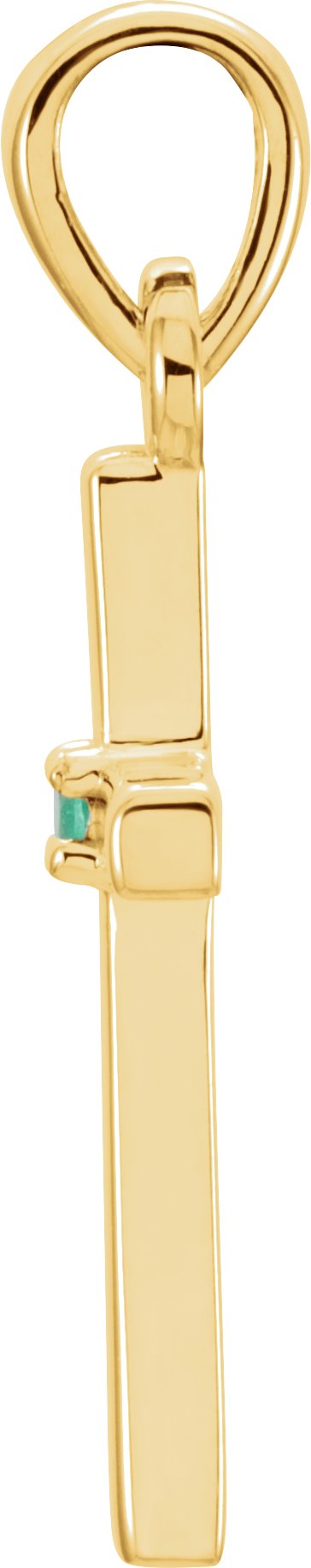 14K Yellow Gold Natural Emerald Cross Pendant