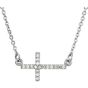 Collier croix latérale en or blanc 14 carats serti de diamants naturels (0,07 carat au total), 40-45 cm (16-18 pouces).